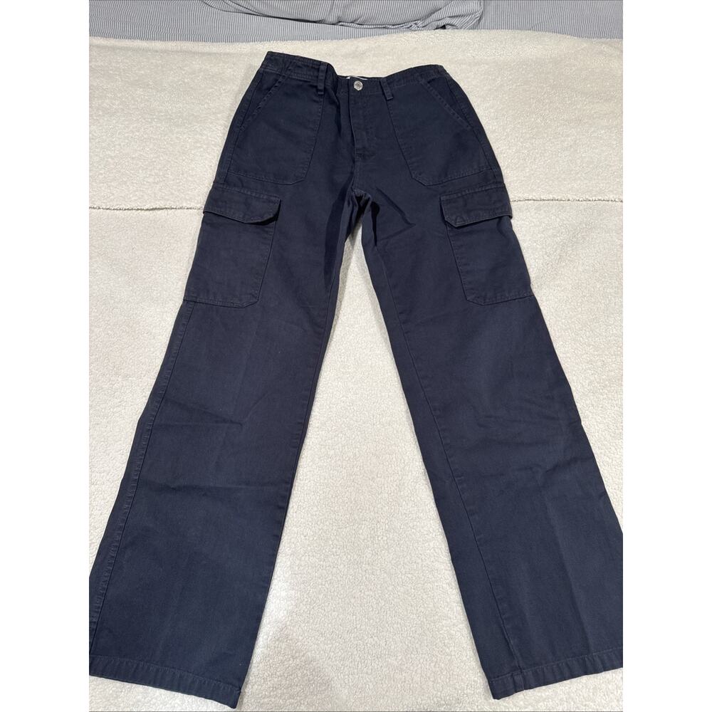 Zara Womens Straight Leg Cargo Pants Size 8 Blue Utility High Rise Casual
